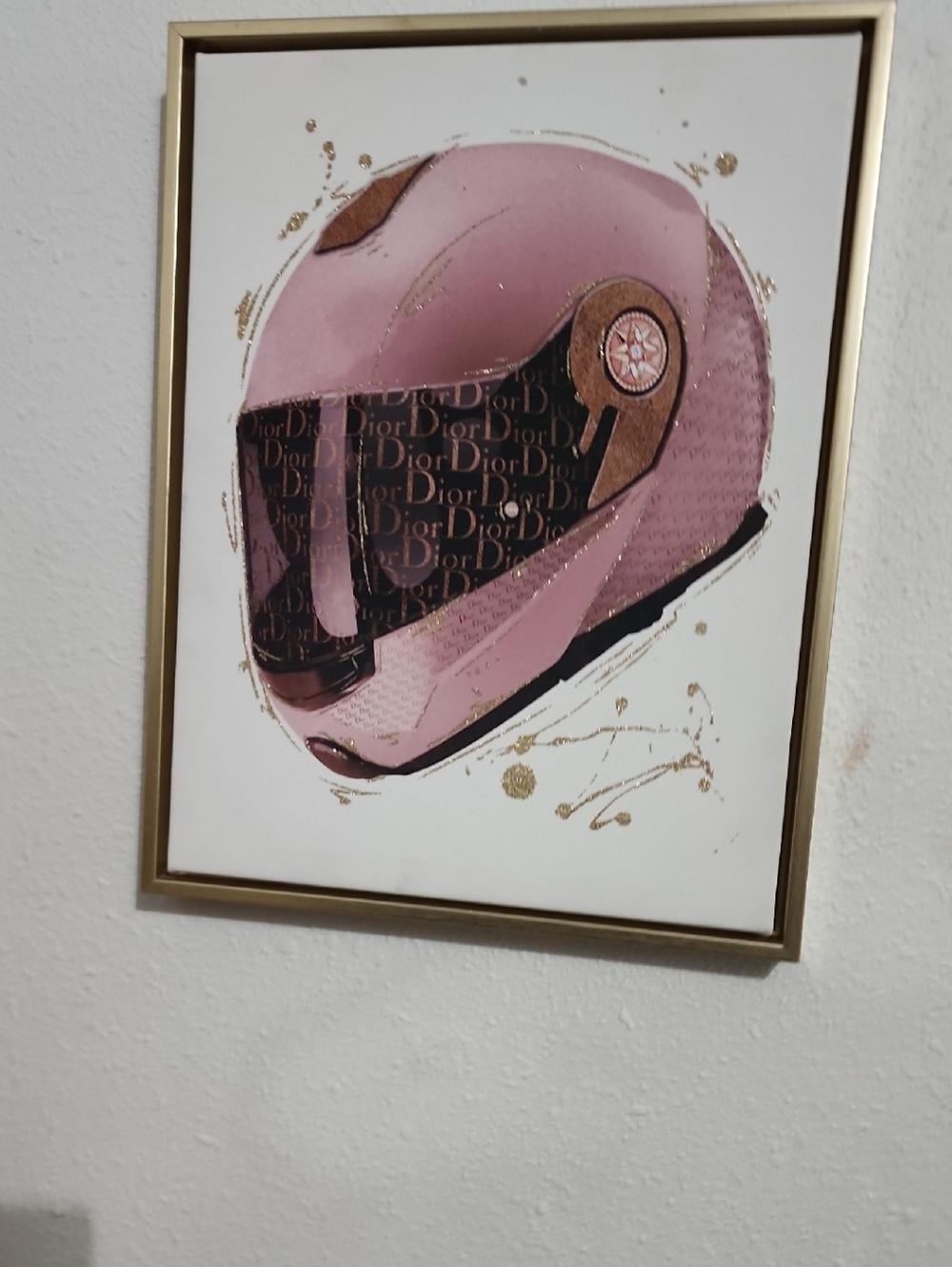Dior Pink and Gold Motorcycle Helmet Art Print